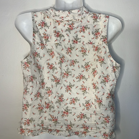 Ralph Lauren Sleeveless button down tie floral spring Blouse beige - Picture 4 of 5